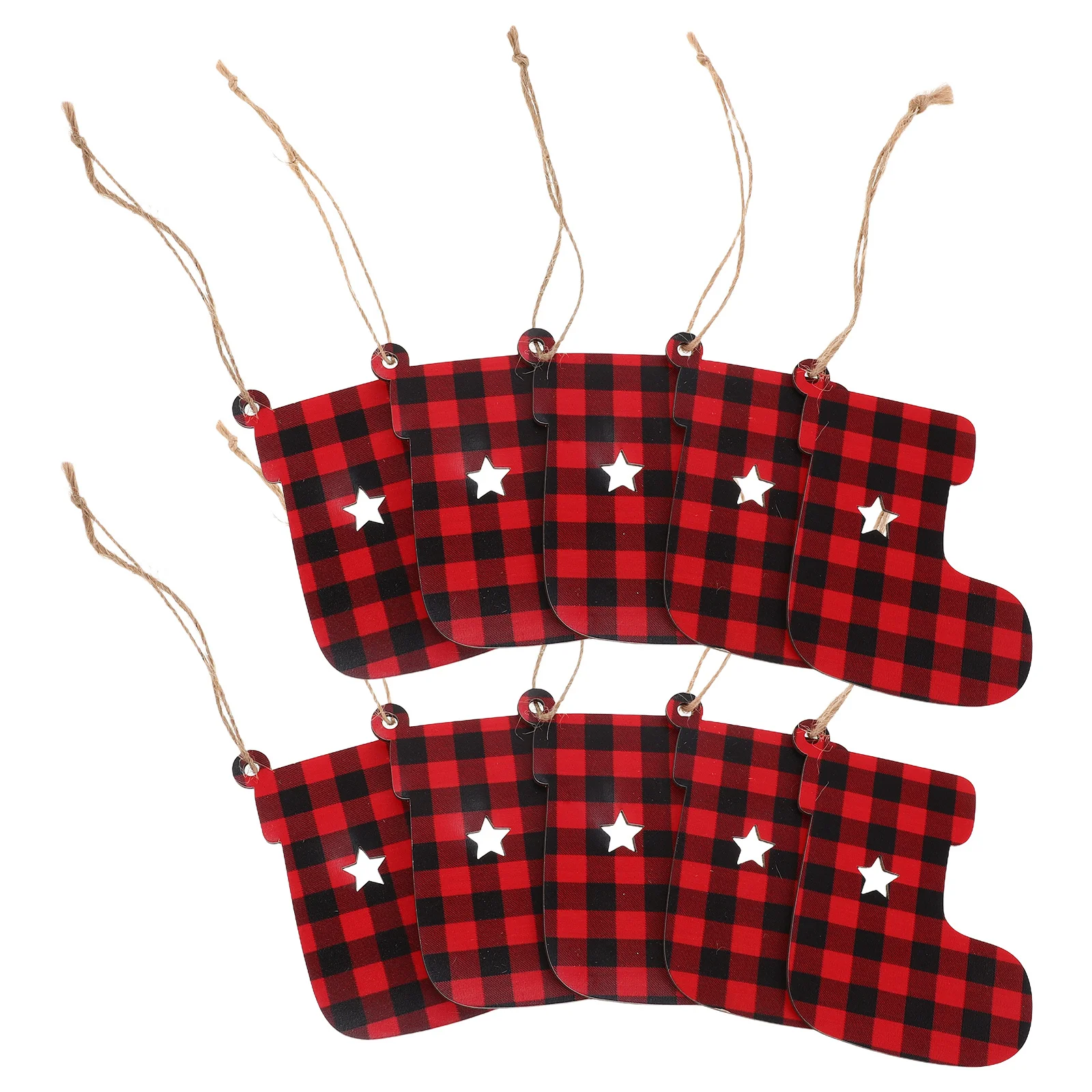 

20Pcs Christmas Wooden Ornaments Buffalo Plaid Stocking Cutouts Hand Painted Hanging Mantle Fireplace Decor Stocking Wood Slices