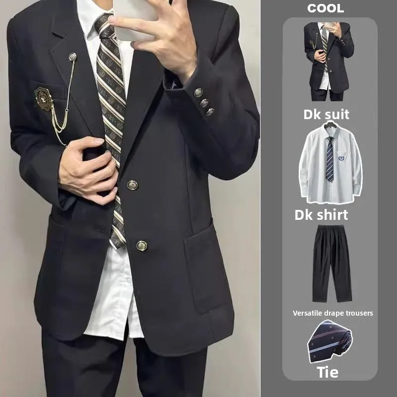 

Casual Men's Suit Jaet Bae School Sle Spring High-End Feeling Cool Casual School orm Coat Double Breasted Button