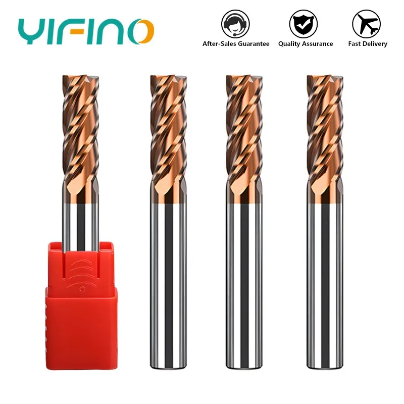 YIFINO HRC55 4-Flute Nano Coating Flat End Mill Tungsten Steel Carbide Endmills CNC Mechanical Machining Milling Cutter Tools