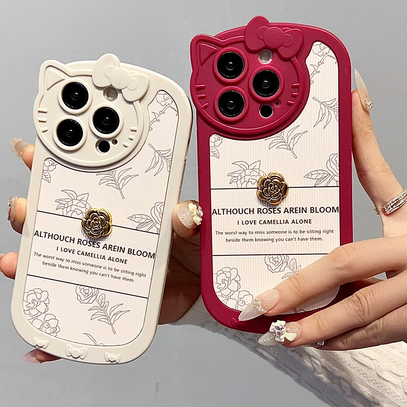 Soft Silicone Case with Bow for iPhone Cute Pussycat Cover Quakeproof Fashion 15 14 Plus 13 Pro Max 12 Pro 11 Max