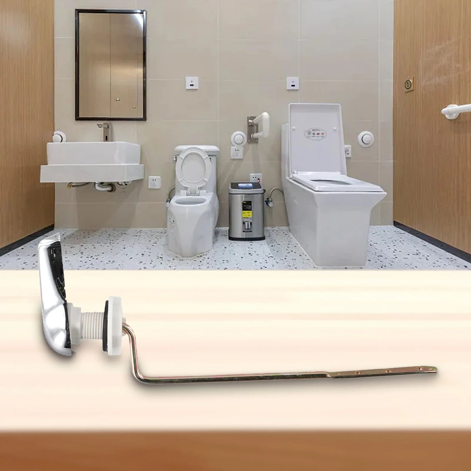 Toilet Tank Lever Chrome Handle Assembly Replacement Part Compatible with Common Lever Arm Lengths and Pivot Points