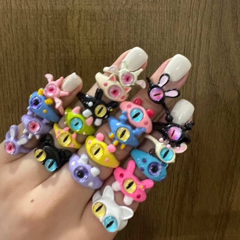 36pcs Monsters Rings for Women Girls Sweet Cool Big Eyes Open Couple Rings