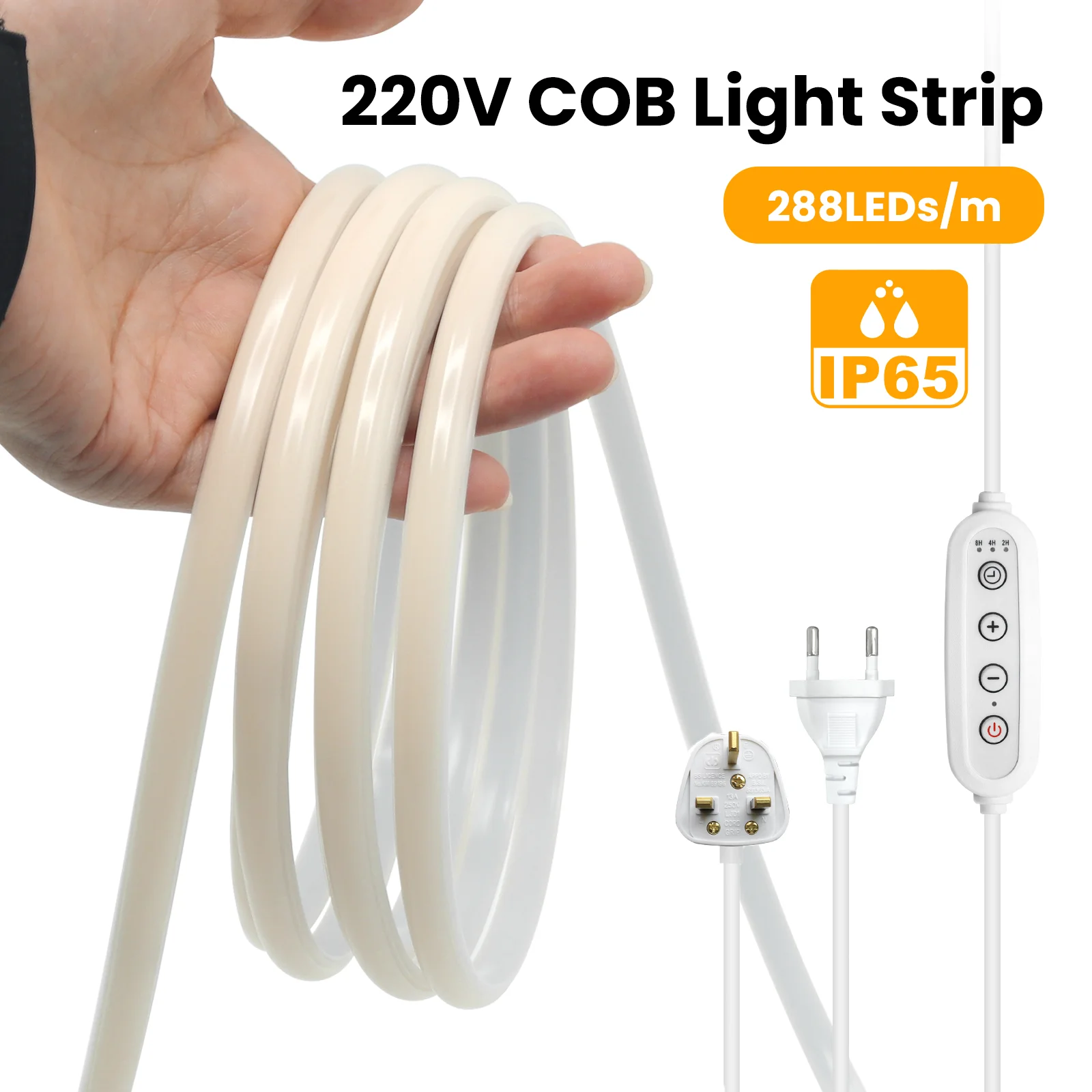 التيار المتناوب 220 فولت COB LED قطاع عكس الضوء توقيت شريط مرن 288 المصابيح/م سطوع عالية COB مصباح ليد لغرفة إضاءة الحديقة في الهواء الطلق