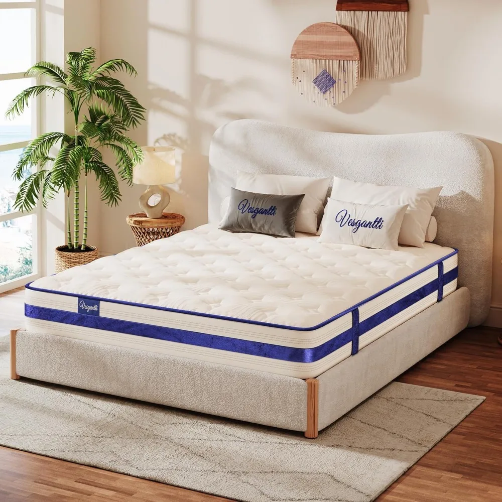 Queen Size Mattress, 12 Inch Hybrid Innerspring Mattress with Memory Foam, Support & Pressure Relief, Queen Size Mattress