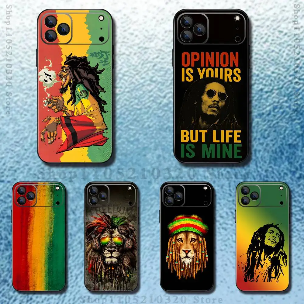 

Rasta Lion B-Bob Marley Phone Case For iPhone 17,16,15,14,13,12,11 ,Pro Max,XS,X,XR,SE,Mini,8,7,Soft Silicone Black Cover