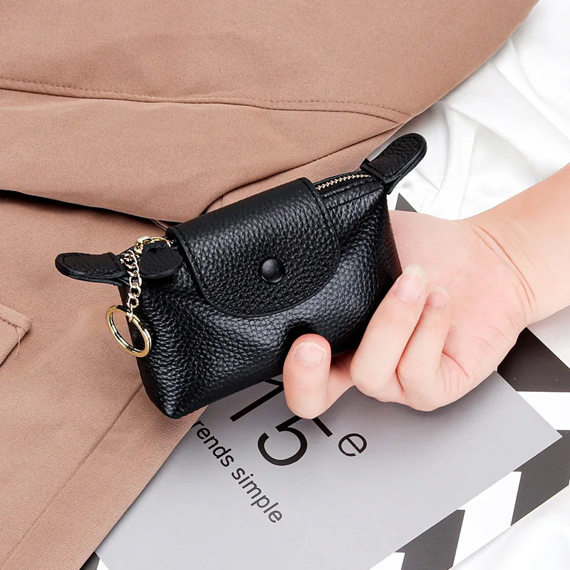 2024 Genuine Leather Coin Purse Women First Layer Of Cowhide Short Wallets Fashion Dumpling Key Wallet With Keychain Hobo Purse