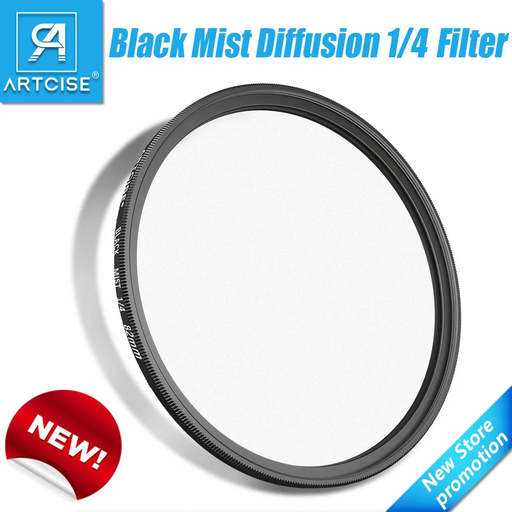 ARTCISE Black Diffusion Mist 1/4 Filter 37-82mm UltraSlim Dreamy Cinematic Effect SoftFilter CleaningCloth for Photography Video