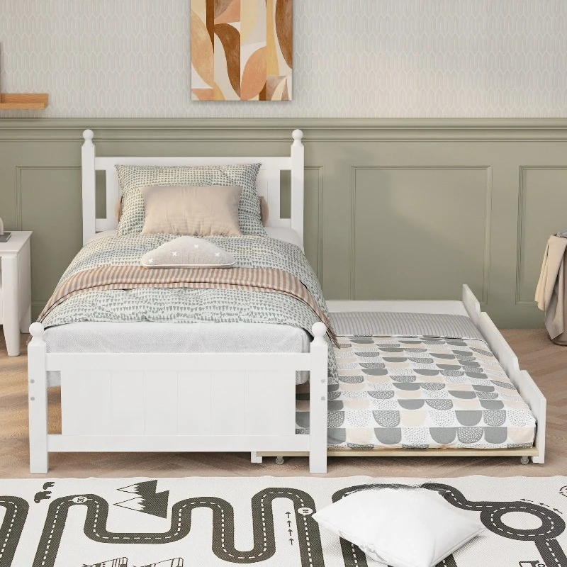 Solid wood platform bed with castors for children's rooms with limited space bunk beds
