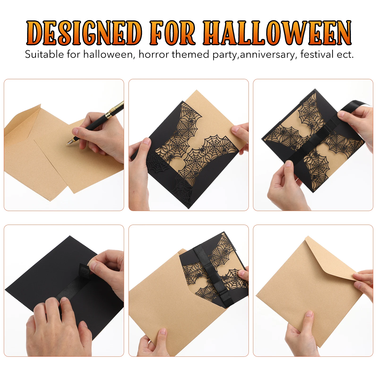 

Invitation Set Black Envelopes Hollow Cut Invitation Cards Spiderweb Cut Elegant Halloween Cards Party Supplies