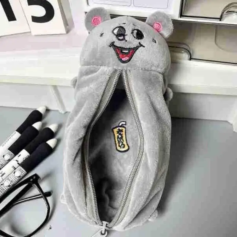 Cartoon Smiling Mouse Plush Pencil Case Cute Student Stationery Bag Large Capacity Storage Bag
