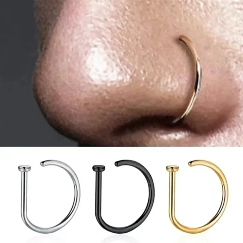 Punk Women Men Fake Piering Nose Ring Earrings Fashion Non Piercing Nose Clip Stainless Steel Perforation Septum Body Jewelry