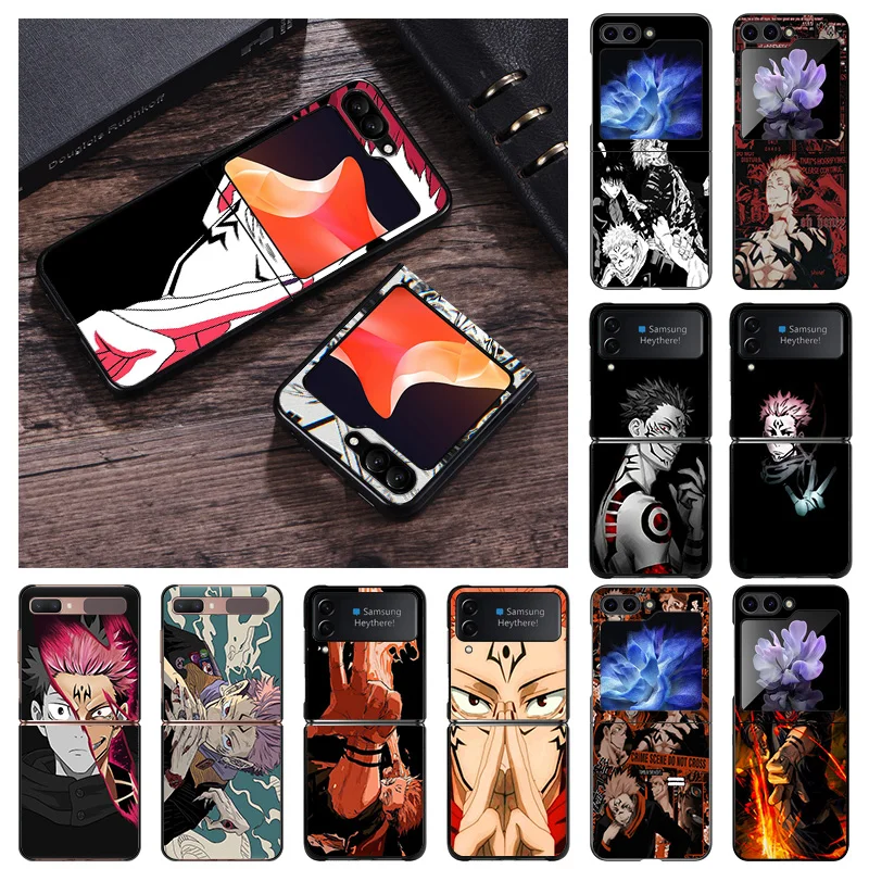 Black Matte Phone Case For Samsung Galaxy Z Flip6 Flip 6 5 4 3 Flip3 Flip4 Flip5 Jujutsu Kaisen Ryomen Sukuna Hard Shell Cover