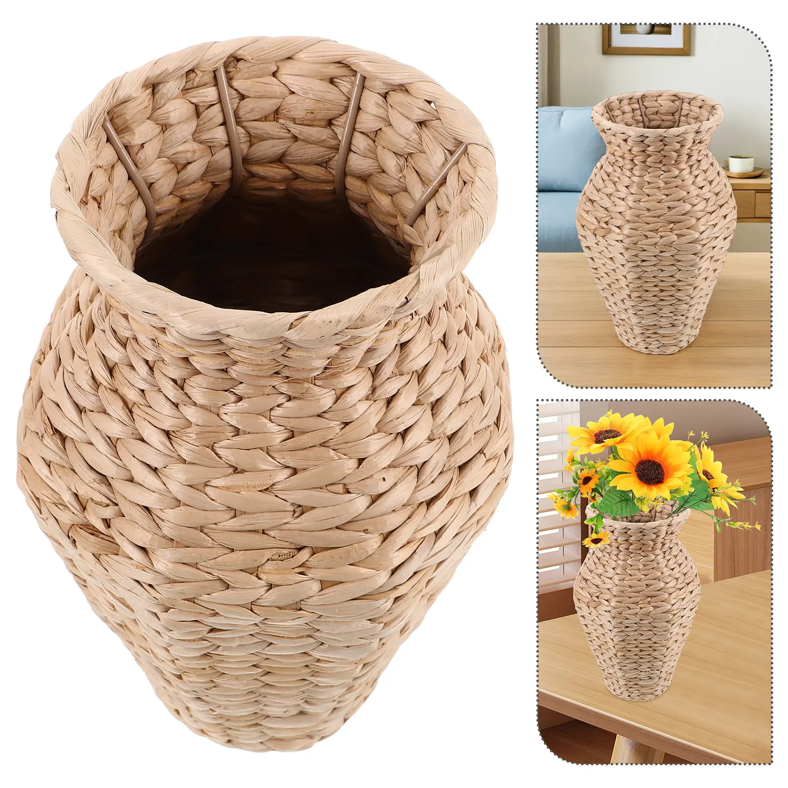 Handwoven Straw Woven Vase Rustic Flower Basket Decorative Vase for Dried Flowers Home Table Decor Small Vases