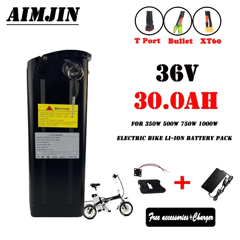 

36V Lithium Silver Fish Batterie For 30AH 350W 500W 750W 1000W Electric Bike Li-ion Battery Pack