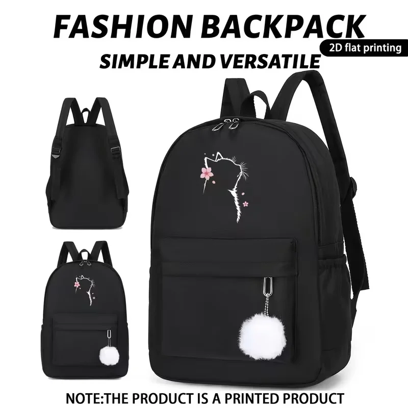 This large-capacity, casual, and versatile backpack is perfect for back-to-school season. It features a simple pink floral cat p