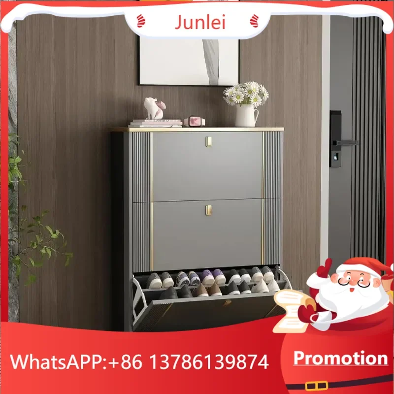 

【Factory Price】Shoe Cabinet with 3 Clamshell Drawers, Modern Slim Hidden Shoe Storage and Freestanding Tipper Rack with Narrow E