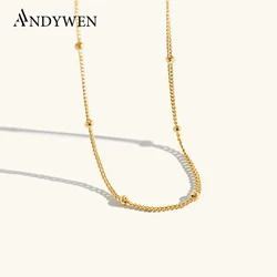 ANDYWEN 100% 925 Sterling Silver Choker Necklace 35cm+5cm Short Chain Gold Thin Slim Luxury Beads Jewelry Rock Punk Jewels