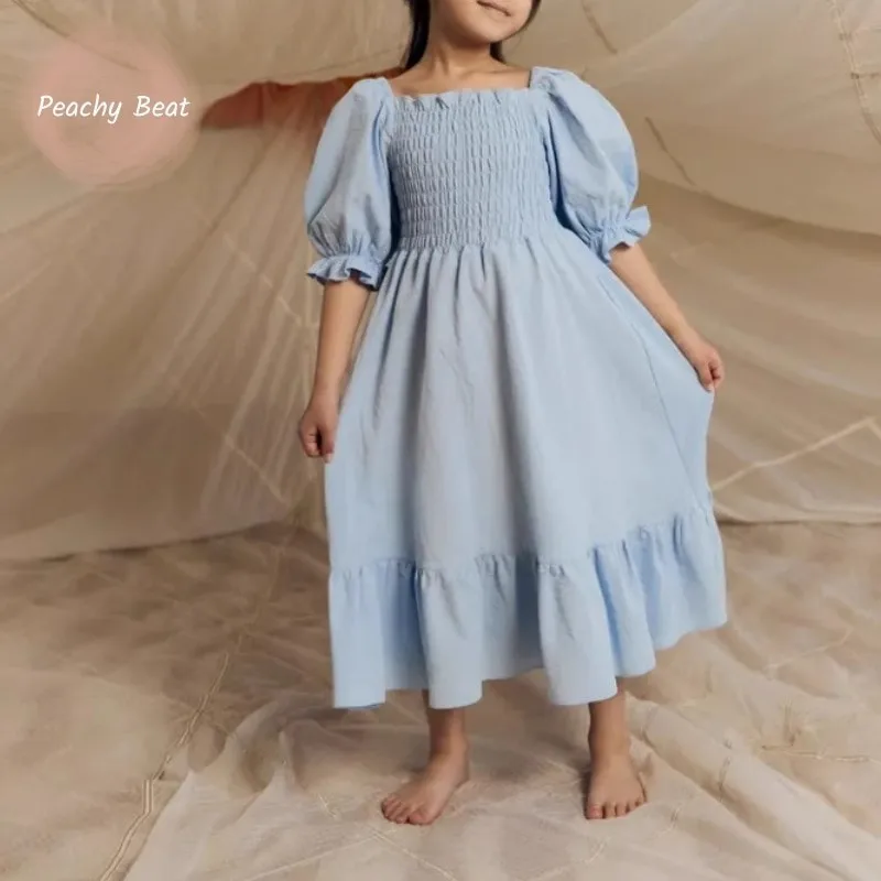 

Baby Girl Princess Cotton Dress Puff Sleeve Infant Toddler Child Elegant Solid Vestido Birthday Casual Baby Clothes 18M-10Y