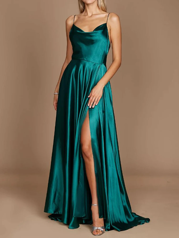 Vestidos de noite para mulher dama de honra Spaghetti Strap Backless Andar de comprimento Side Slit Ocasião Formal Prom Party Elegant New 2023