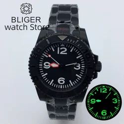 40mm BLIGER PVD Black Mechanical Automatic Men's Watch Black Aseptic Dial Luminous Blue AR Sapphire Glass NH35A PT5000 Movement