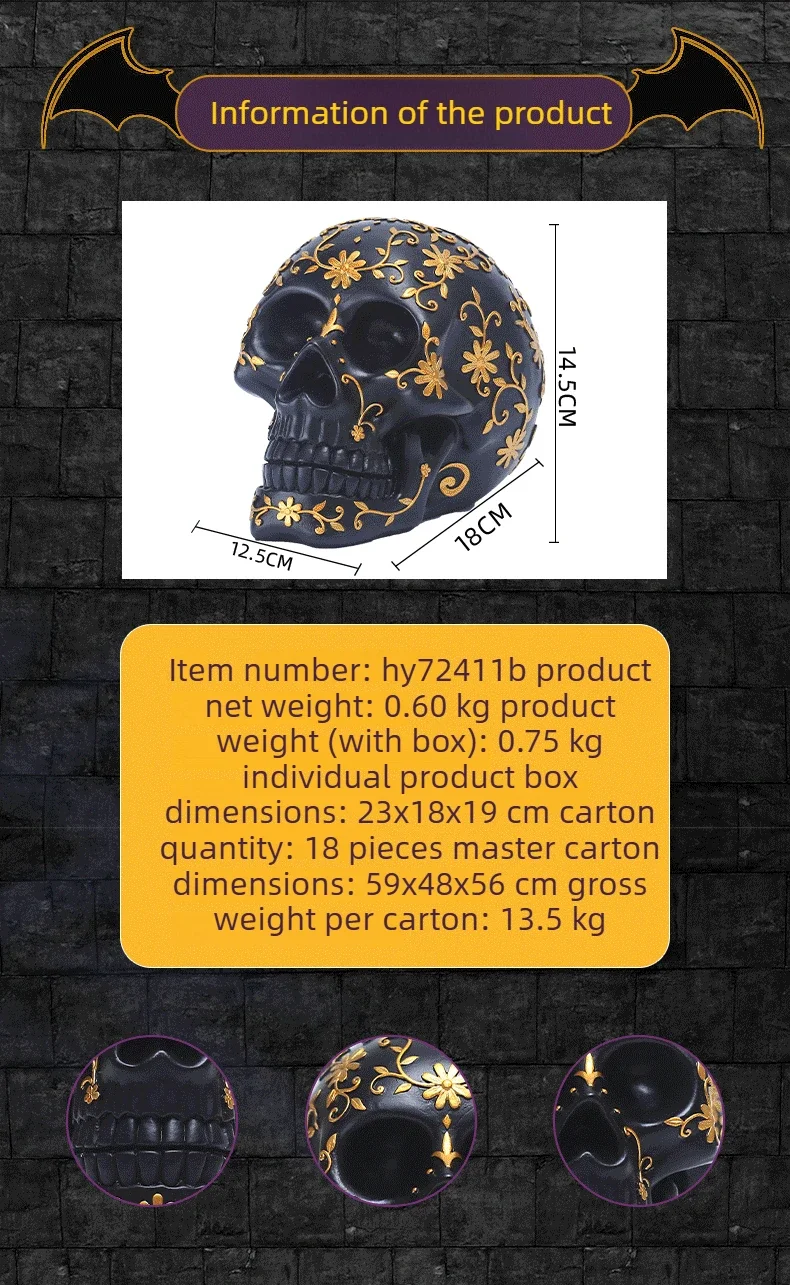 

Halloween Pattern Skull Decoration Party Decoration Props Haunted House Decoration Resin Crafts Fireplace, Statue Set