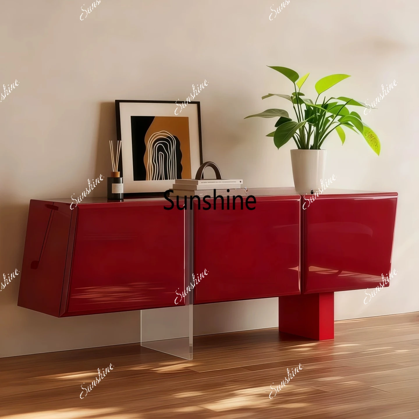 

Современный простой красный шкаф-тумба для столовой и прихожей