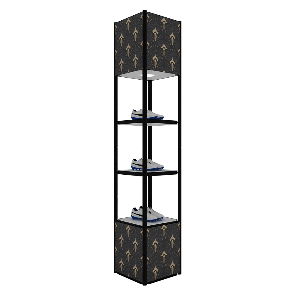 Promotion 4 Layer Square Round Folding Pop up Showcase Display Racks Retractable Twist Tower