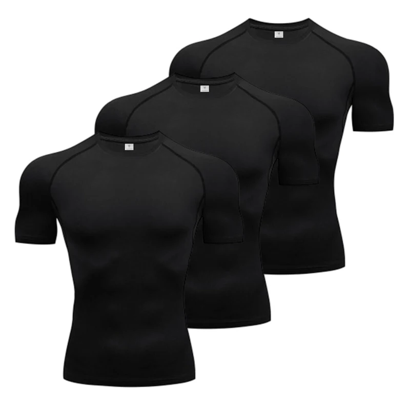Mens Compression Shirt 1/3/5pcs Summer Elastic Tights T Shirts Quick Dry Running T-shirts Sports Tops Tee Gym Workout Clothing