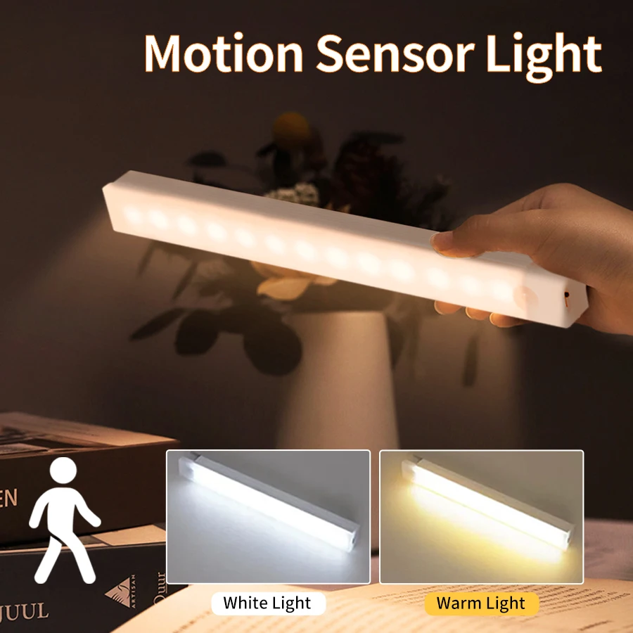 

LED Light Motion Sensor Bar Lights USB Rechargeable Cabinet Night Lamp Portable Bedroom Kitchen Wardrobe Closet Staircase Light