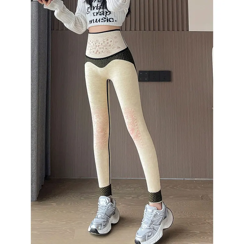 Thiened – pantalon de Yoga en peau d'arche pour femme, taille haute, doublé en Fce, couche de Base chaude, en coton, contrôle de l'abdomen, hiver