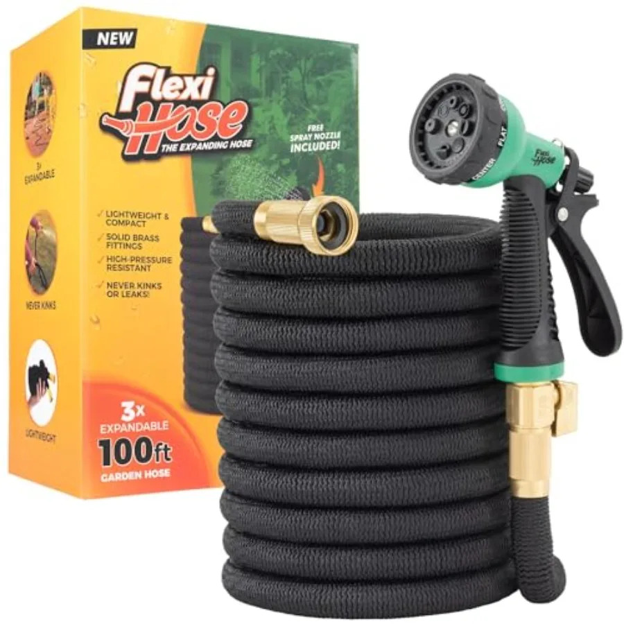 Flexible Expandable Garden Water Hose – Lightweight Anti-Tangle Design, 8 Adjustable Spray Patterns Nozzle, Sturdy 3/4