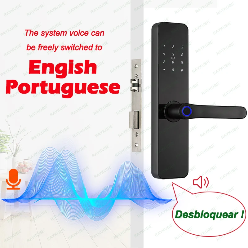 RAYKUBE F7 TT Lock Fingerprint Lock Electric Door Lock With Longer Larger Handle Portuguese/English Voice APP Remote Unlock