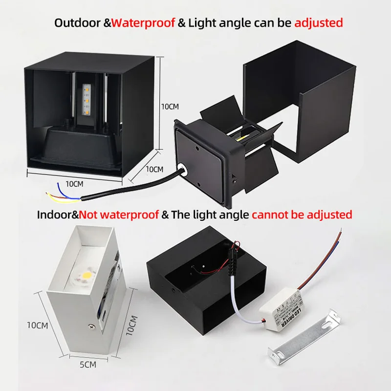 Lampada da parete a LED per esterni impermeabile IP65 applique da parete per interni portico in alluminio luci da giardino 6W 12W soggiorno camera da letto scale illuminazione