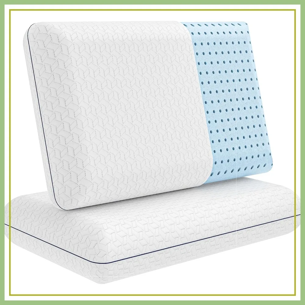 

Queen Memory Foam Pillow 2-Pack – Cooling Gel-Infused Orthopedic Bed Pillows for Neck and Shoulder Pain Relief, Firm Support Design with Removable Viscose Made from Bamboo Covers – Set of 2