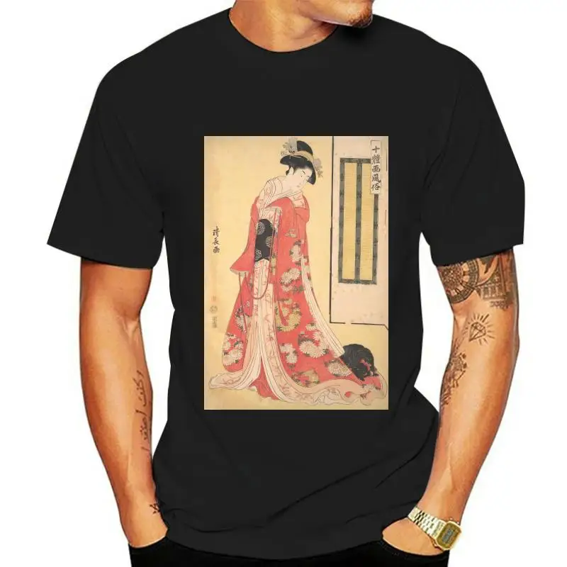 Japanese Ukiyo-e T Shirt Woodblock Art Chin Spaniel Dog Womens Men Printed Tee