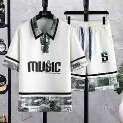 Summer Men's Polo shirt Shorts Sets 2023 Men's Casual Set Brand Men Short Sleeve T-shirt + Shorts Oversized Printing Two Pieces