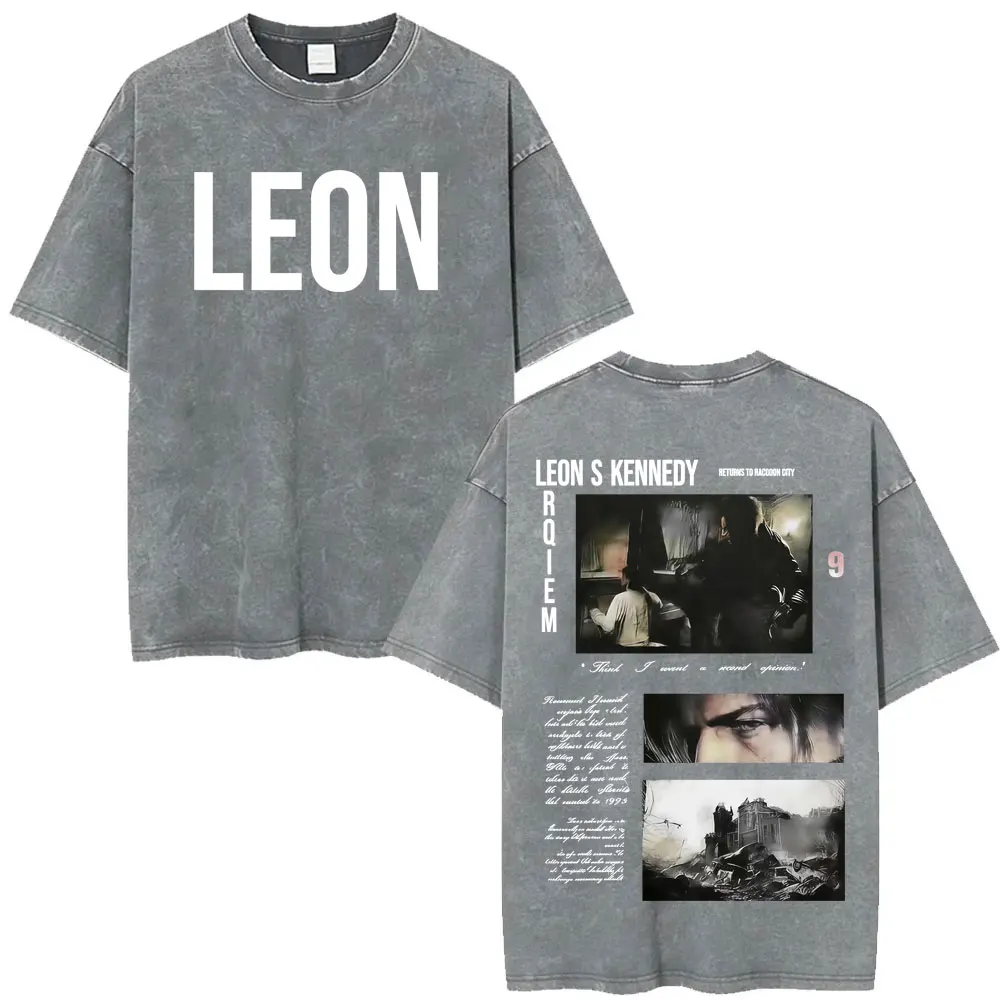 Limited Leon Kennedy Vintage Washed T-shirt Resident Evil Requiemm T Shirts Men's Clothing Fashion Gothic Oversized T Shirt Tops