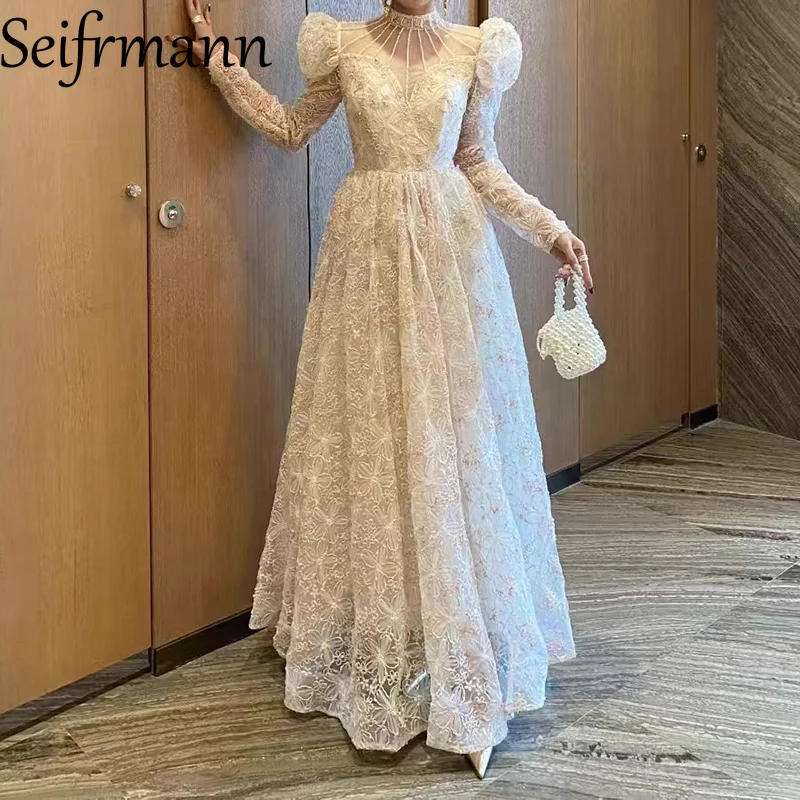 Seifrmann cor bloqueando high-end banquete vestido de noite 2025 outono feminino manga comprida sem alças ouro bordado lantejoulas grande