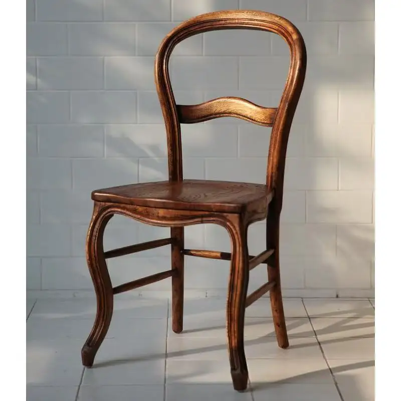 

Wooden Dining Chair, French-style Distressed Chair, Vintage Coffee Shop Chair, Compact Design,