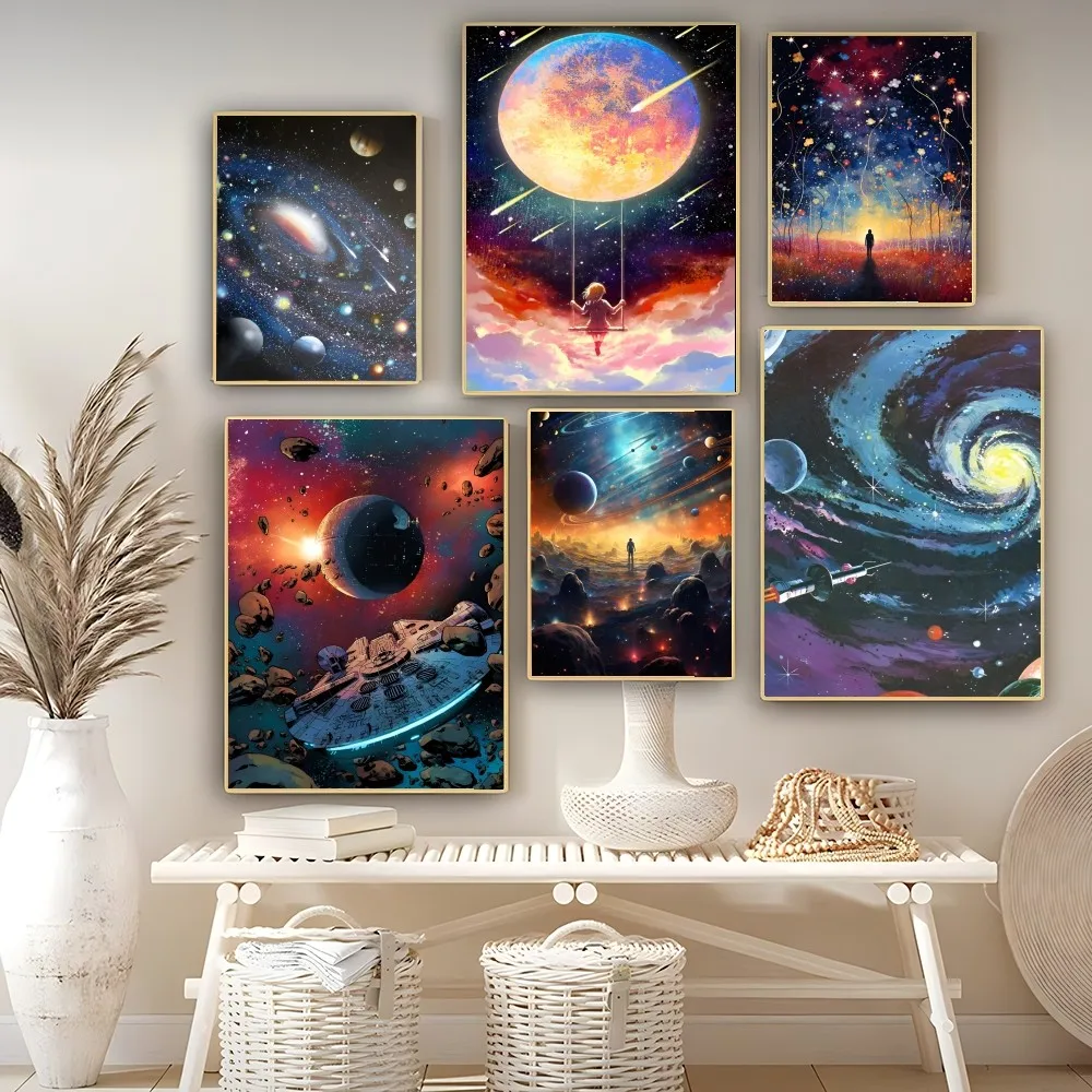 

Universe Space Poster Self-adhesive Art Poster Retro Kraft Paper Sticker DIY Room Bar Cafe Vintage Decorative