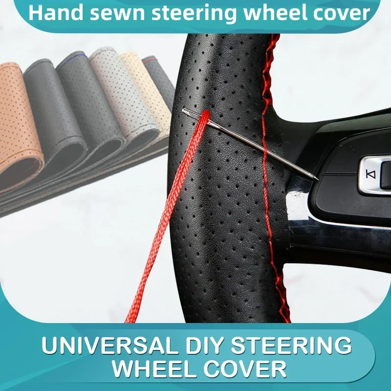 38cm 15inch Car Steering Wheel Braid Cover Artificial leather Needles And Thread Soft Non-slip Auto Interior Accessories Kits