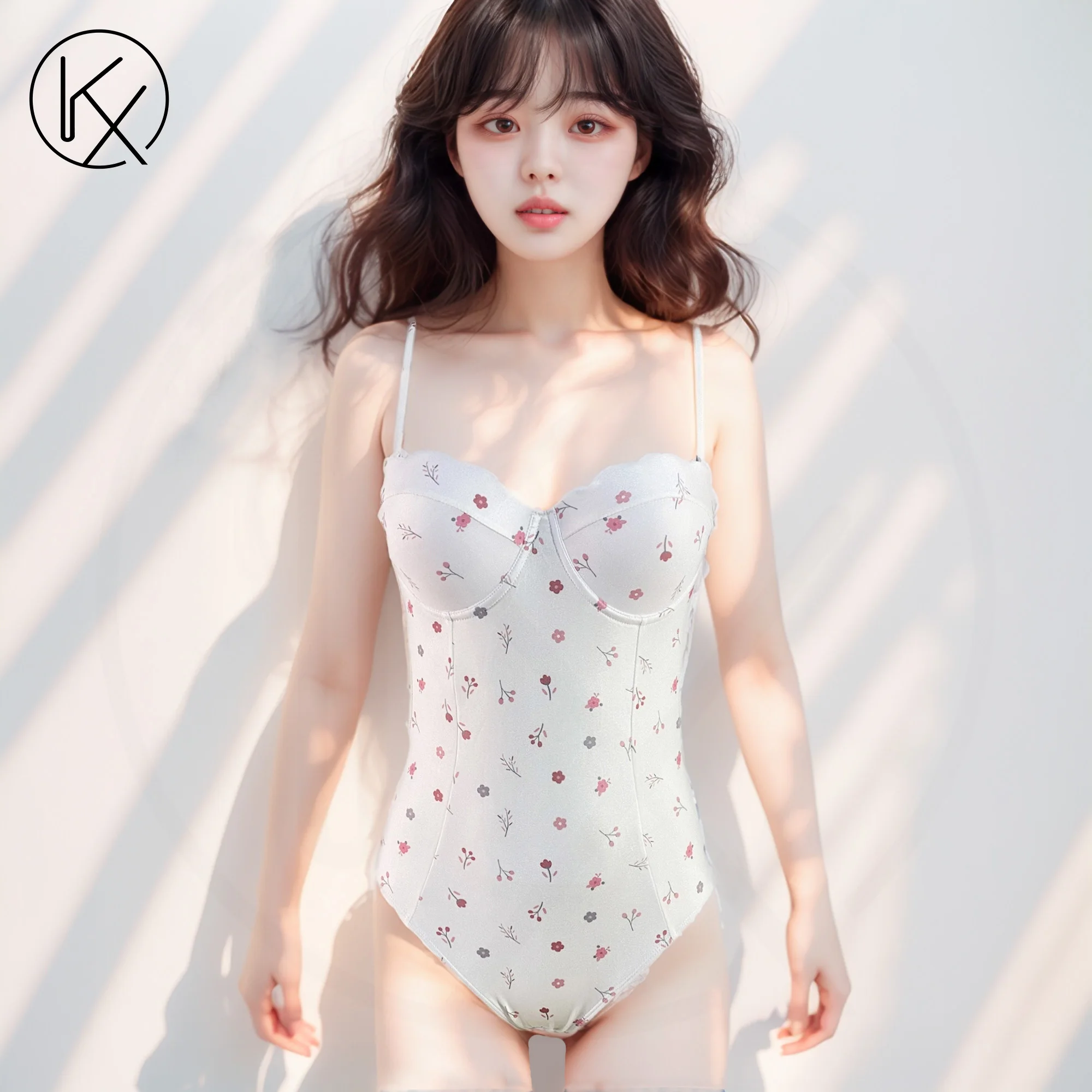 

kaixiggmm NewINS student one-piece off shoulder fresh sports small floral cute one-piece swimsuit pure desire backless suspender