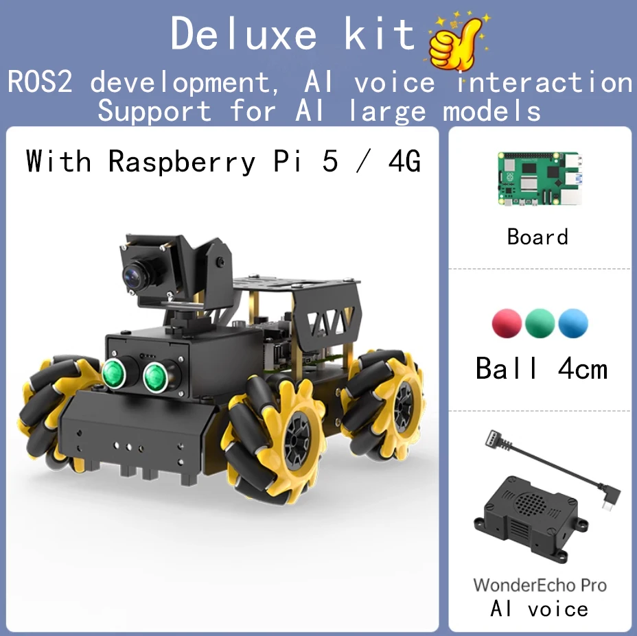 TurboPi ROS2 Robot Auto Mecanum Ruote AI Vision Tracking Modello AI integrato per Interazione vocale ChatGPT per Raspberry Pi 5