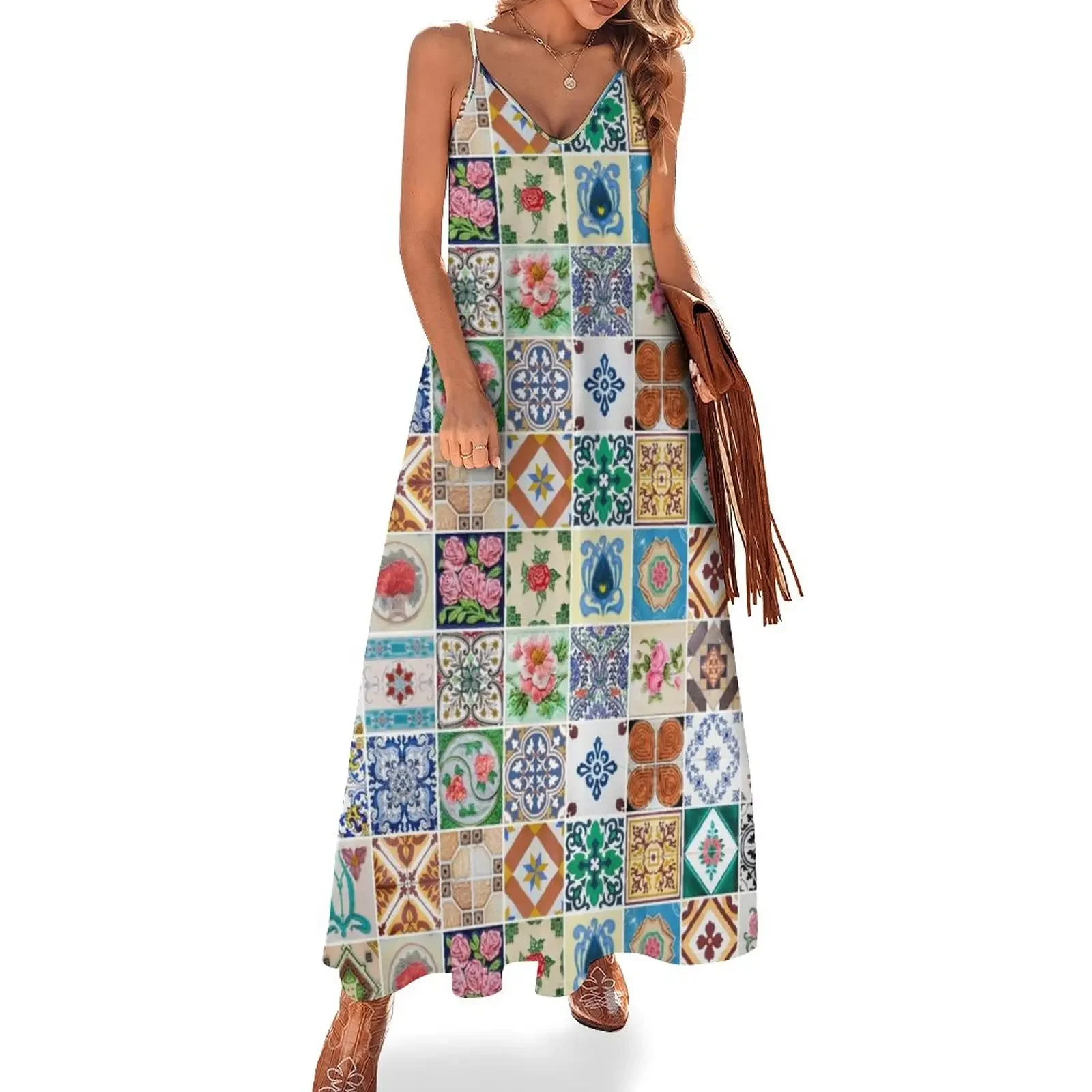 

Colorful Azulejo Decorative Lisbon Tile Mural Pattern Sleeveless Dress chic and elegant woman dress Clothing Beachwear