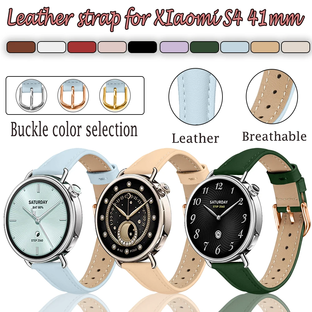 Correa de 18mm Compatible con Xiaomi S4 correa de cuero de 41mm hebilla clásica pulsera de repuesto para hombres y mujeres para Xiaomi S4 correa de 41mm