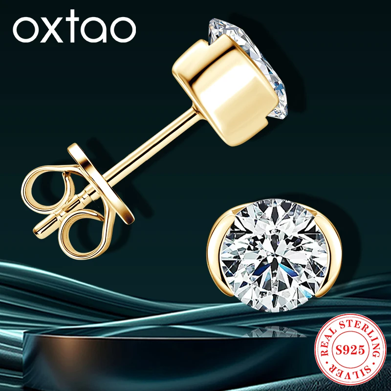 

Серьги-гвоздики OXTAO Mini для женщин, из стерлингового серебра 925 пробы, с моассанитом 6,5 мм D VVS1, одиночные, для свадьбы, изысканные ювелирные изделия