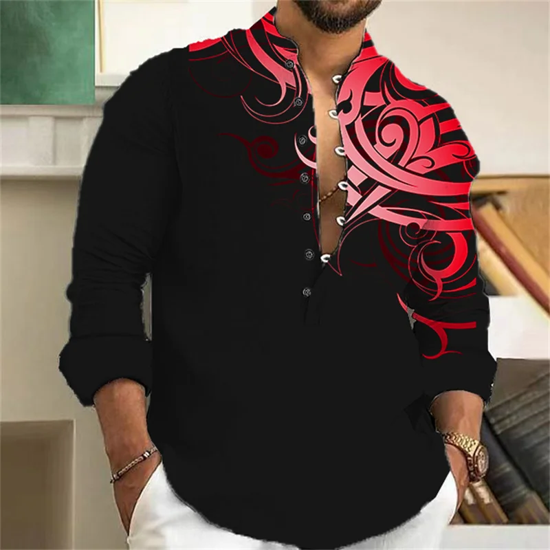 Fashionable men's side bright color patterned casual long sleeved shirt, fashionable men's shirt