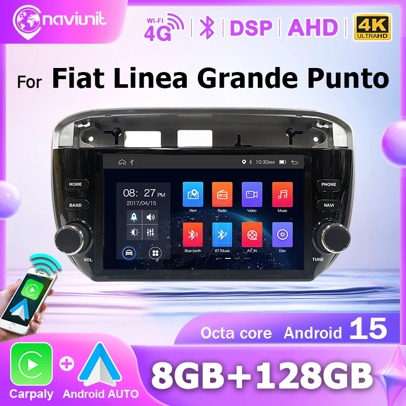 Autoradio Wireless Carplay Android 15 per Fiat Linea Punto 2010-2015, Stereo 2 DIN con Bluetooth, Lettore Multimediale e GPS
