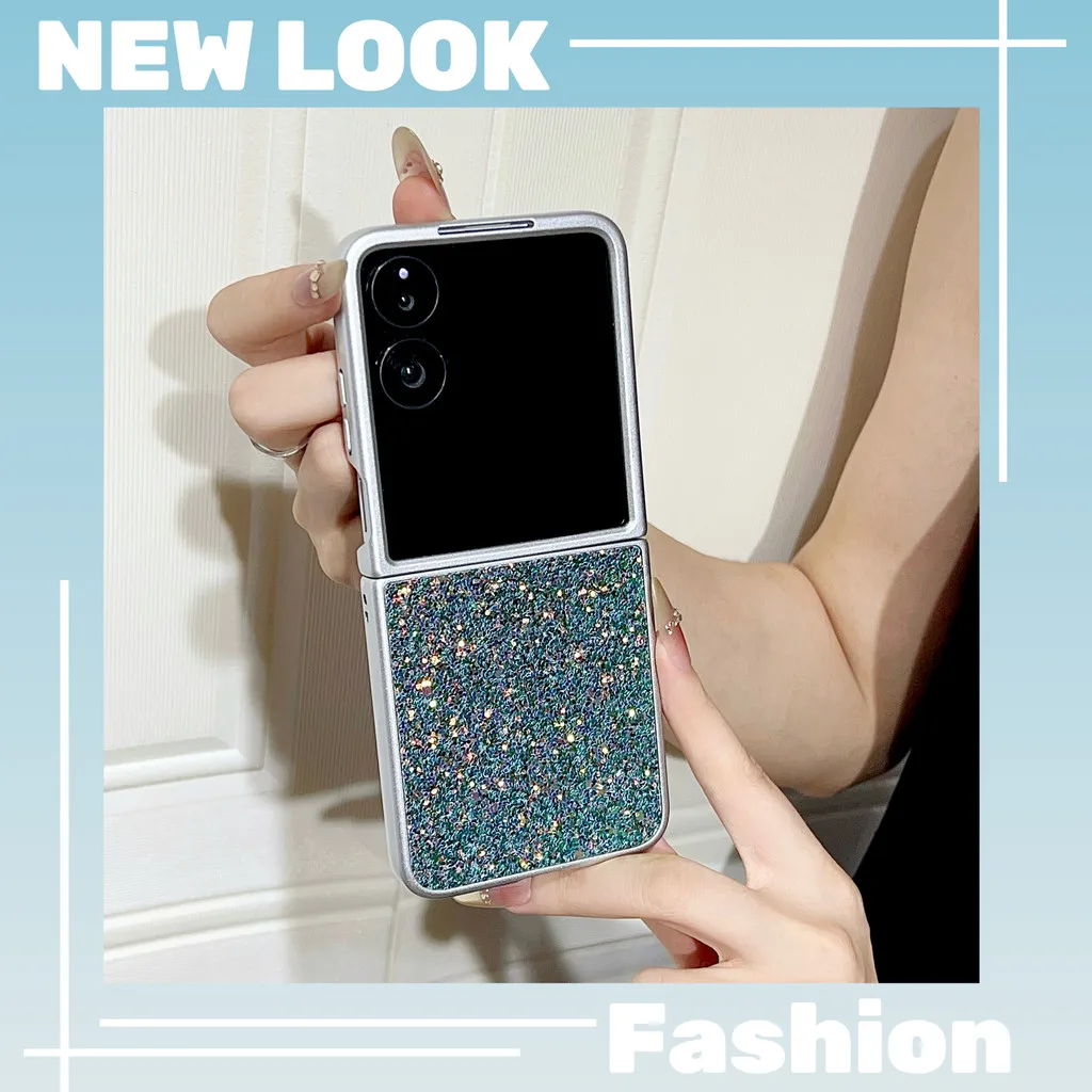 

Однотонный блестящий чехол с большим экраном для Xiaomi Mix Flip 5G, комплект из 2 предметов, модная противоударная складная задняя крышка с серебряным краем