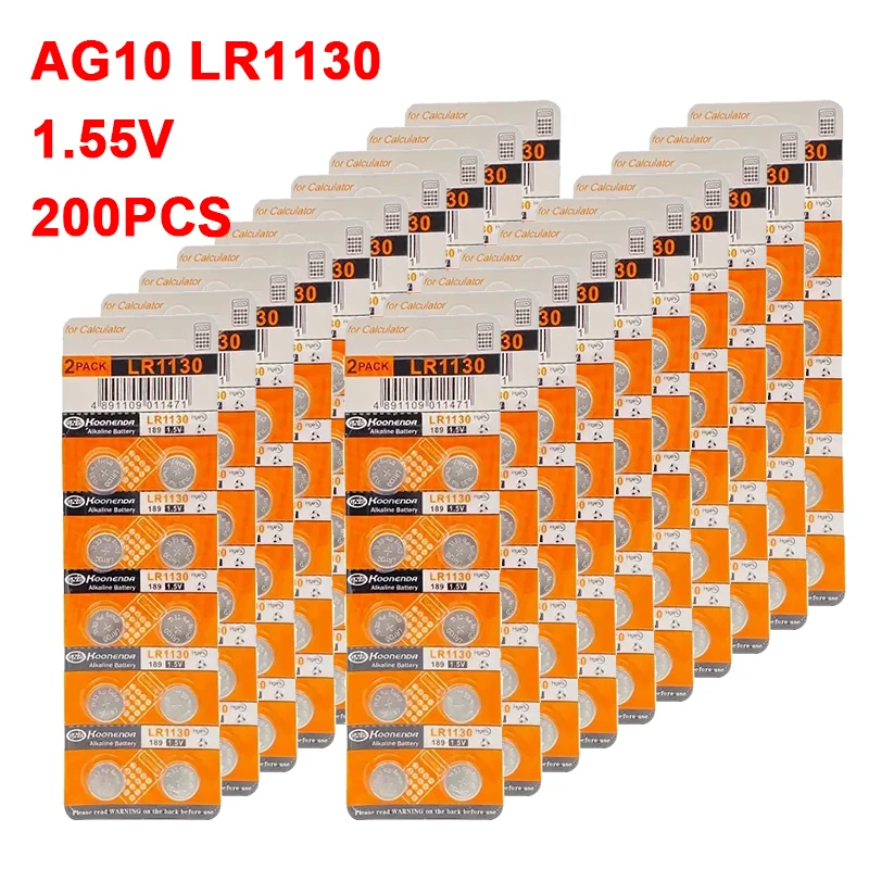 200X 1.55V AG10 LR1130 Button Batteries G10A SR1130SW Cell Coin Watch Toys Remote Battery SR54 389 189 SR1130 D189 LR54